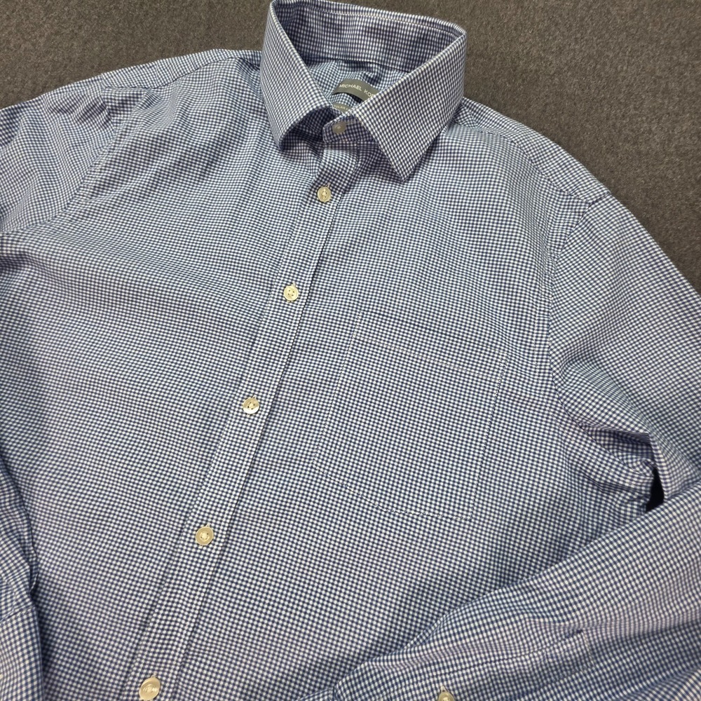 Michael Kors Shirt Mens 16 Blue White Check Regular Fit Long Sleeve Button Up